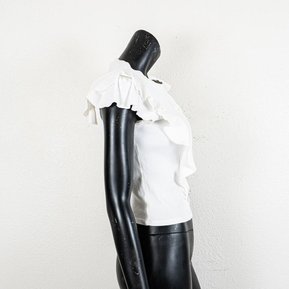 Veronica Beard Bea Short Sleeve Ruffle Tee in White size Small - Picture 6 of 8